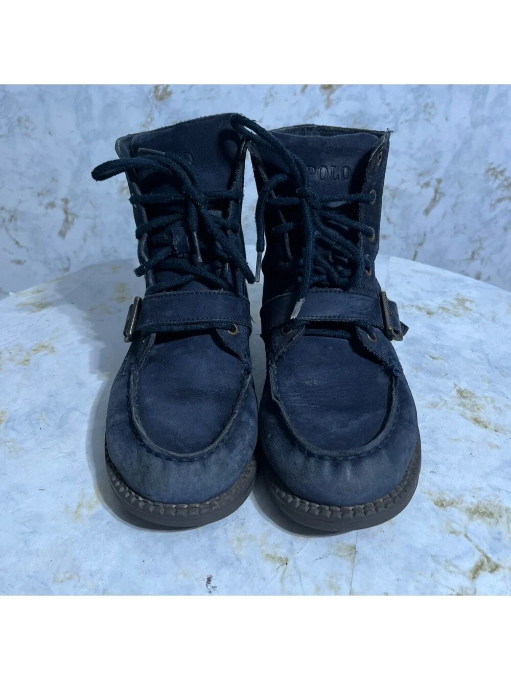 Polo Ralph Lauren Ranger Youth Kids Size 5M Shoes Blue Leather Polo Bear Boots